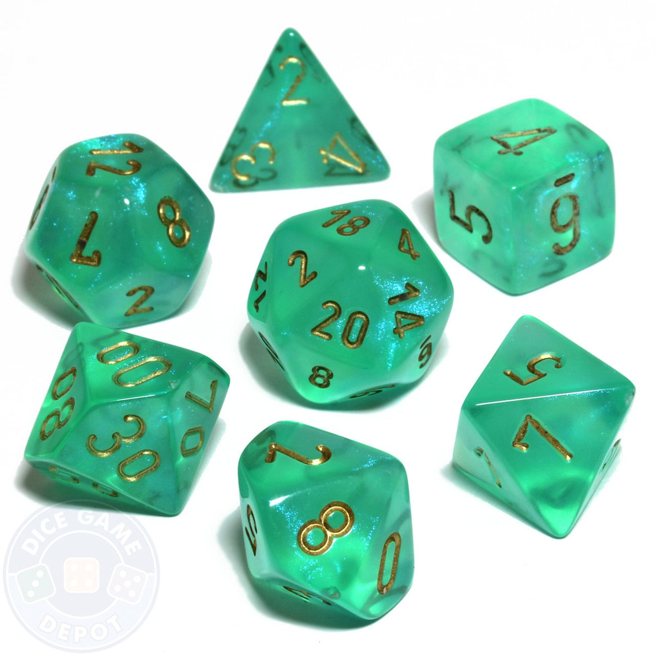 Image of Chessex Borealis - Light Green/Gold Luminary Effect - 7 Dice