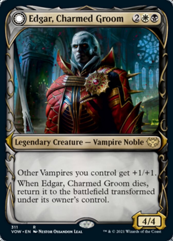 Image of Edgar, Charmed Groom // Edgar Markov's Coffin (Showcase Fang Frame) [Innistrad: Crimson Vow]
