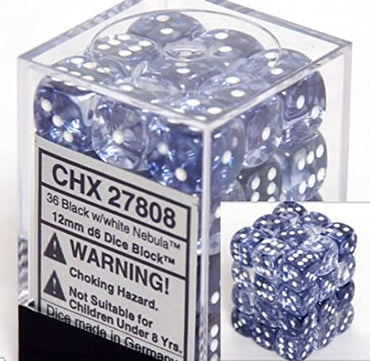 Chessex - Nebula - Black/white - 36 D6 Dice Block