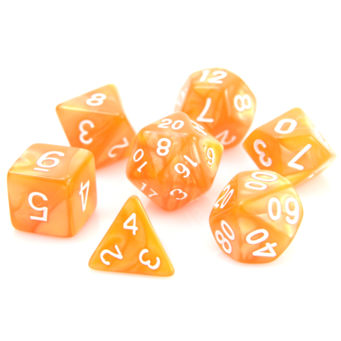 Die Hard Dice - Orange Swirl with White - Orange/White  - 7 Piece RPG Set