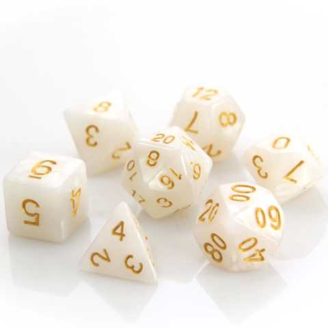 Image of Die Hard Dice - Pearl w/ Gold - Gold/White- 7 Piece RPG Set