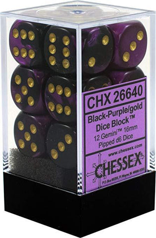 Chessex Gemini - Black-Purple/Gold - 12 D6