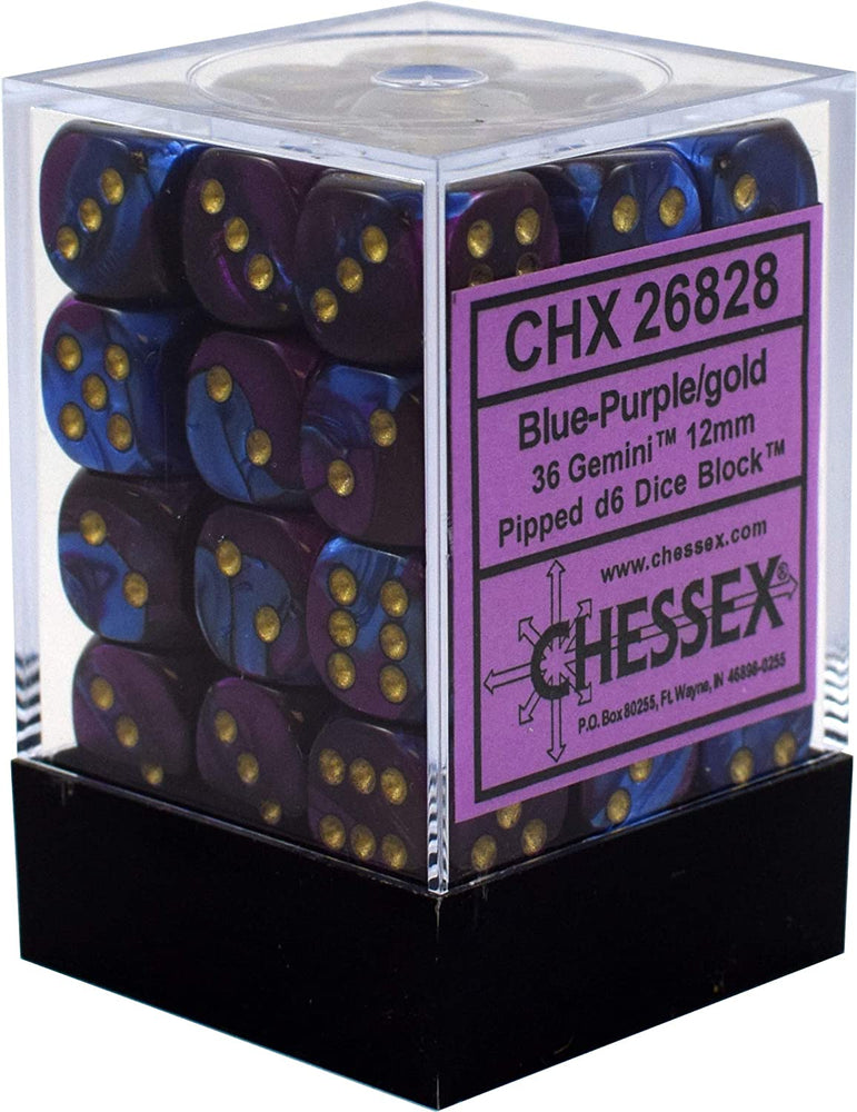 Chessex Gemini - Blue-Purple/Gold - 36 D6 Dice Block
