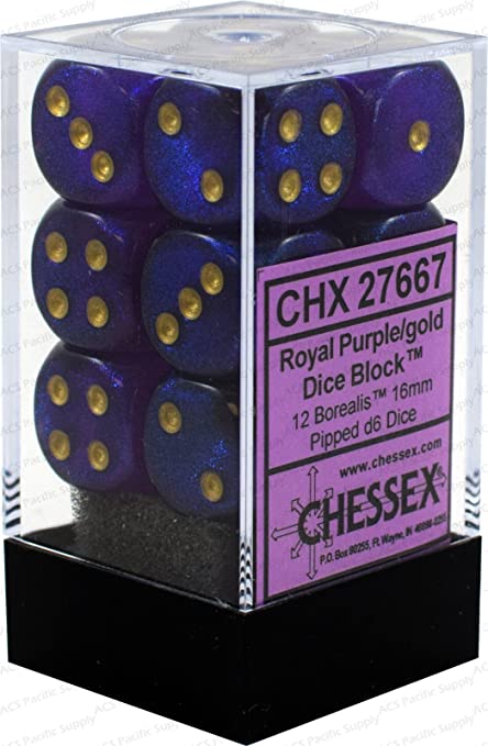 Image of Chessex Borealis - Royal Purple/Gold - 12 D6