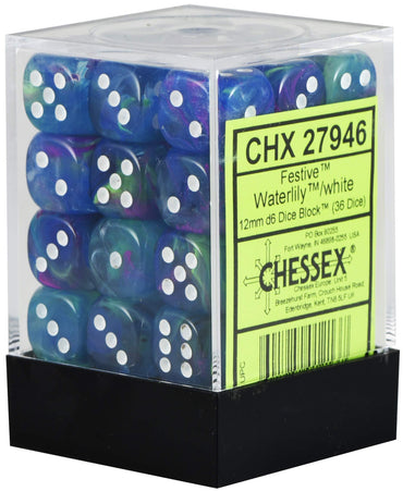 Chessex - Festive - Waterlily/white - 36 D6 Dice Block