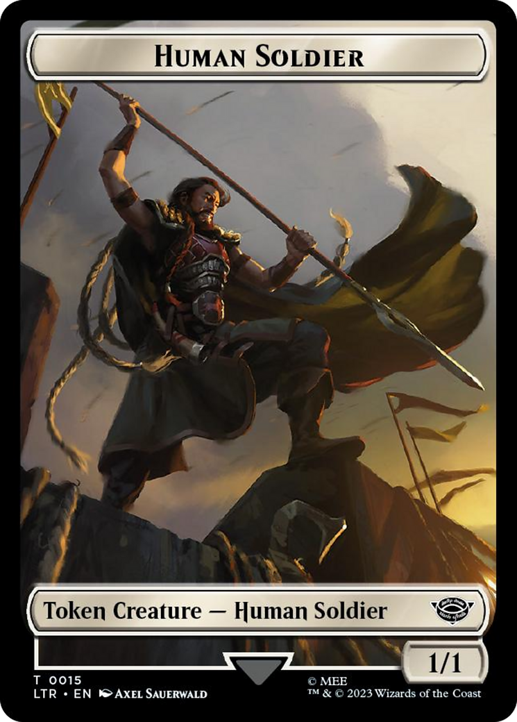 Image of Human Soldier (0015) // Food (0022) Double-Sided Token (Surge Foil) [The Lord of the Rings: Tales of Middle-Earth Tokens]