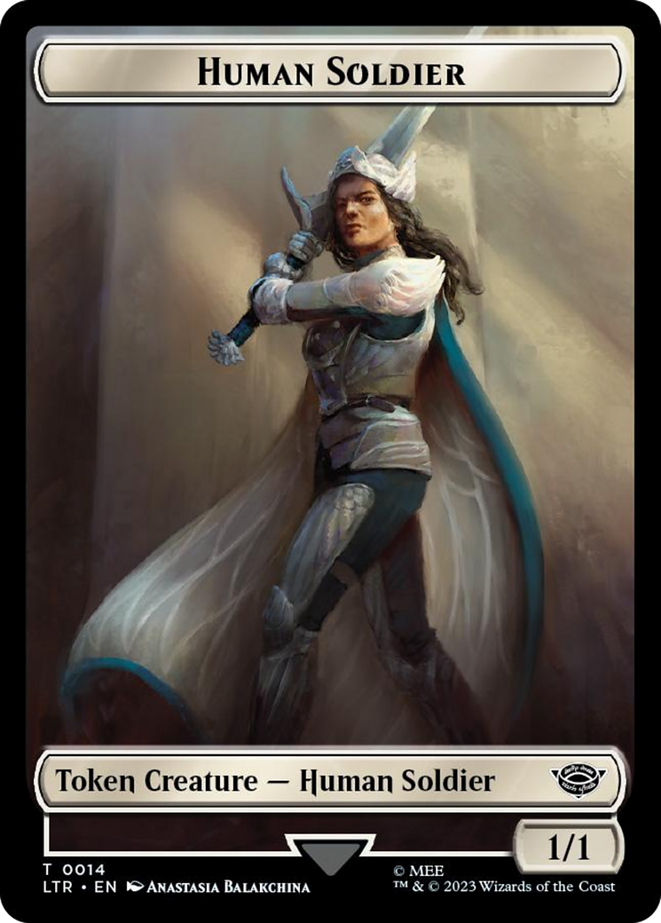 Image of Human Soldier (0014) // Food (0022) Double-Sided Token (Surge Foil) [The Lord of the Rings: Tales of Middle-Earth Tokens]
