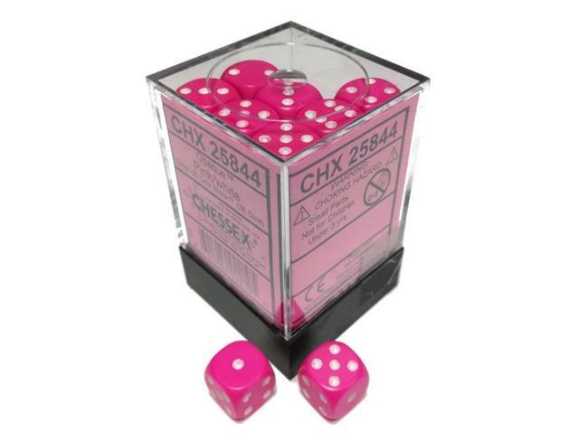 Chessex Opaque - Pink/White - 36 D6 Dice Block
