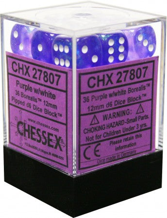 Chessex Borealis - Purple/White - 36 D6 Dice Block