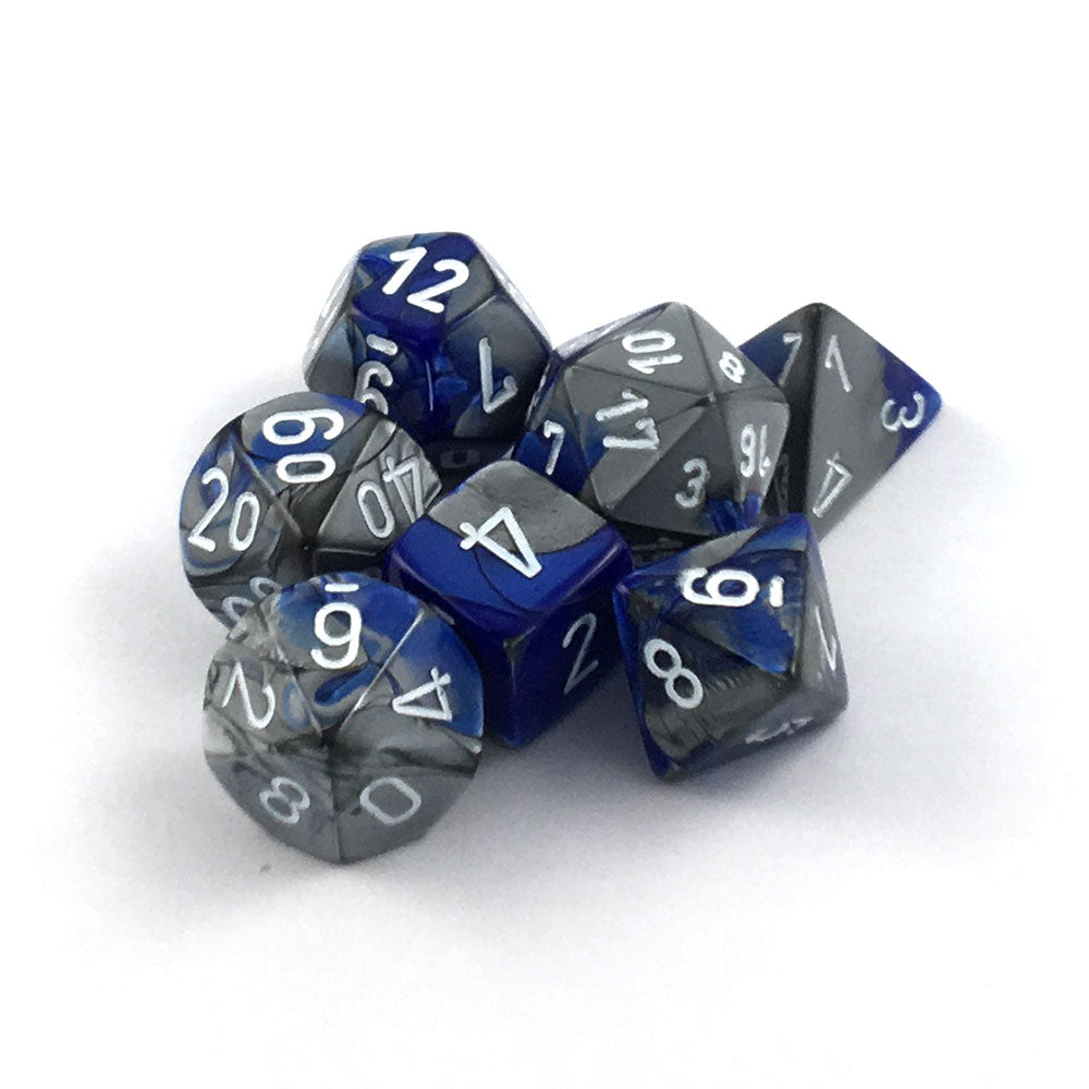 Image of Chessex Gemini - Blue-Steel/White - 7 Dice Set