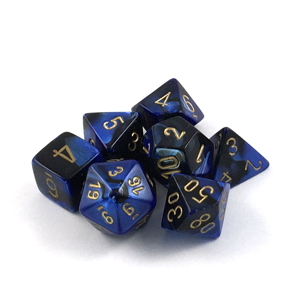 Image of Chessex Gemini - Black-Blue/Gold - 7 Dice Set
