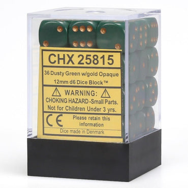 Chessex Opaque - Dusty Green/Copper - 36 D6 Dice Block