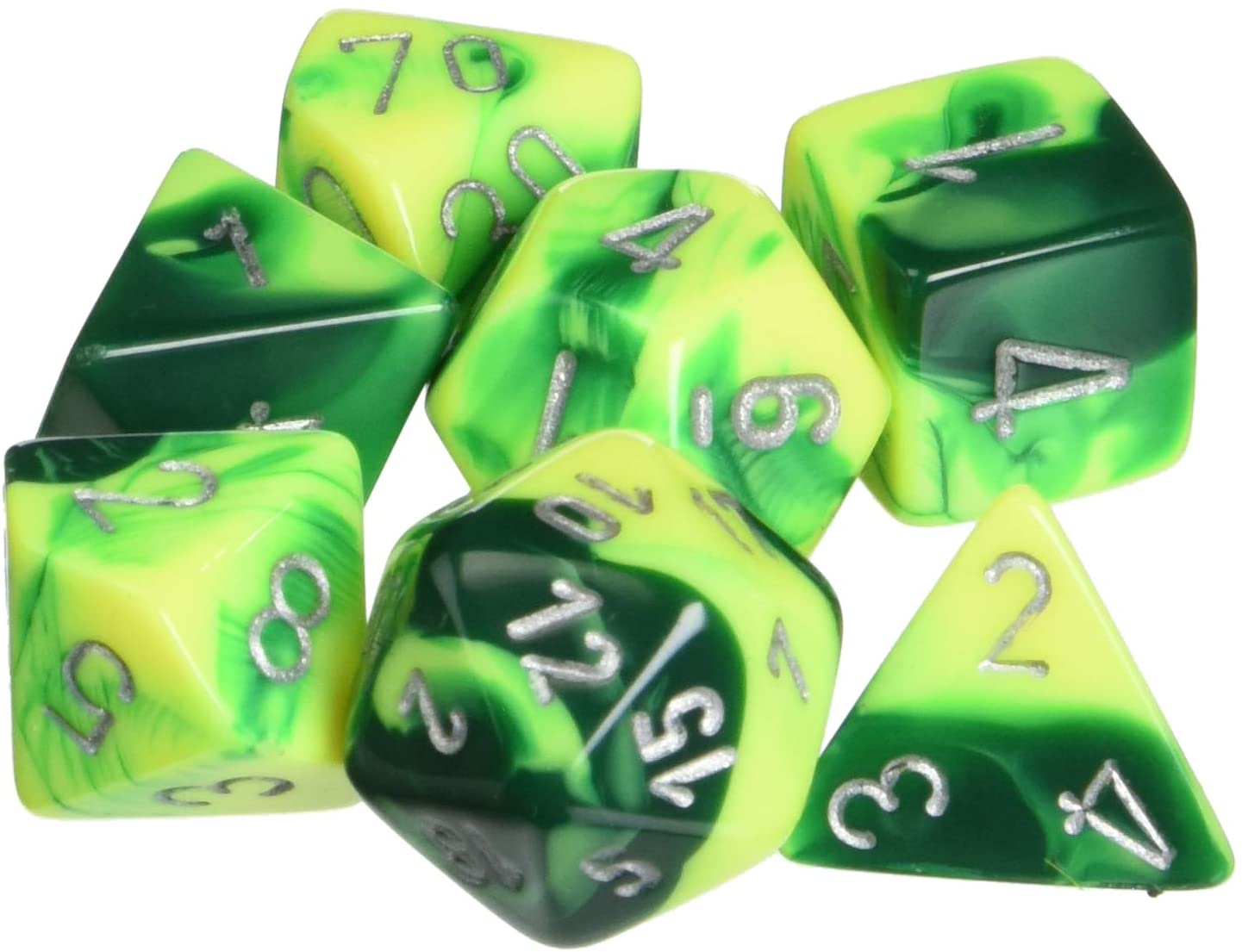 Image of Chessex Gemini - Green-Yellow/Silver - 7 Dice