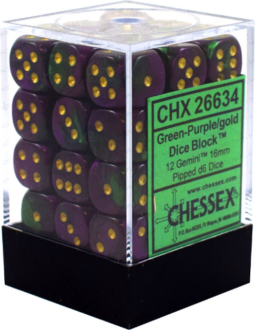 Chessex - Gemini - Green-Purple/gold - 36 D6 Dice Block