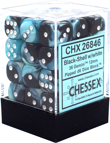 Chessex - Gemini - Black-Shell/white - 36 D6 Dice Block