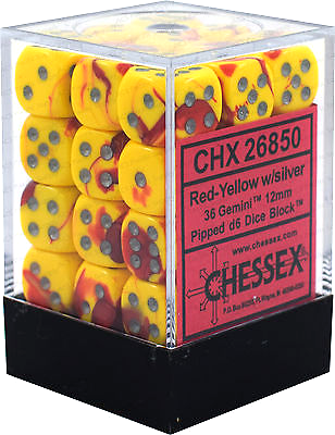 Chessex - Gemini - Red-Yellow/silver - 36 D6 Dice Block