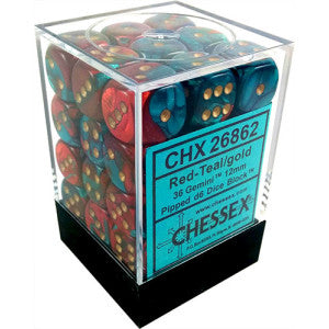 Image of Chessex Gemini - Red-Teal/Gold - 36 D6 Dice Block