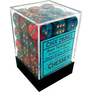 Chessex Gemini - Red-Teal/Gold - 36 D6 Dice Block