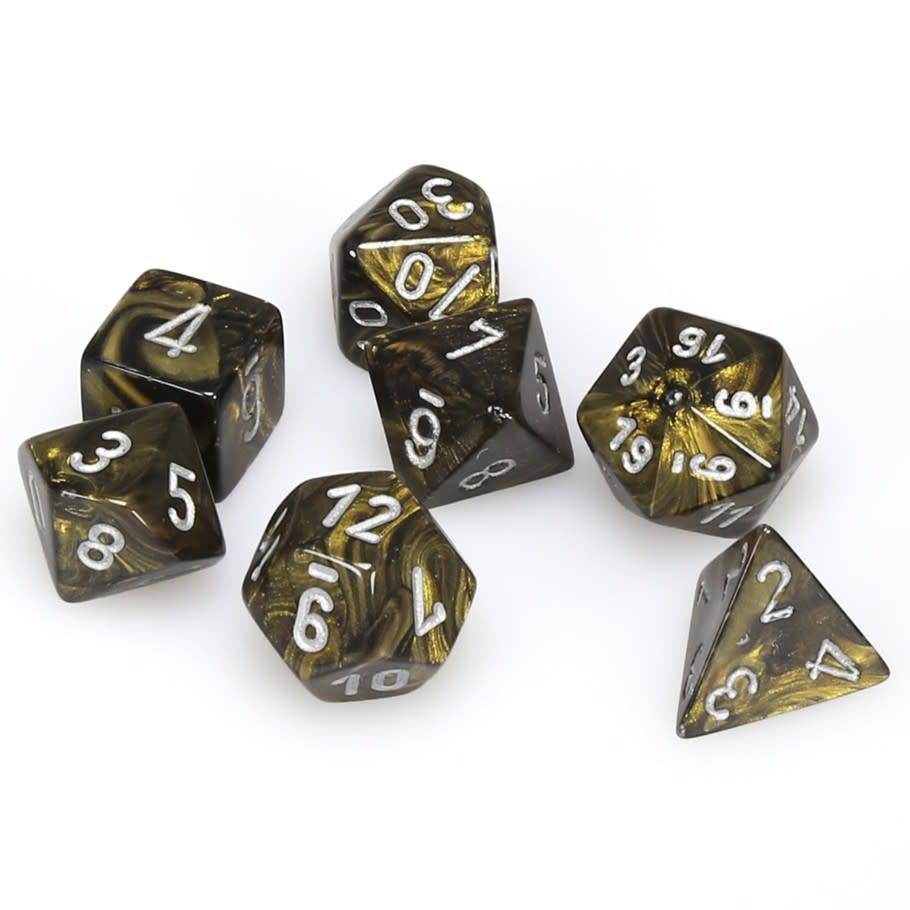 Image of Chessex Leaf - Black Gold/Silver - 7 Dice