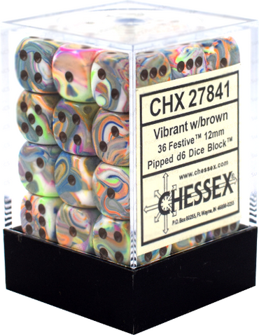 Chessex - Festive - Vibrant/brown - 36 D6 Dice Block