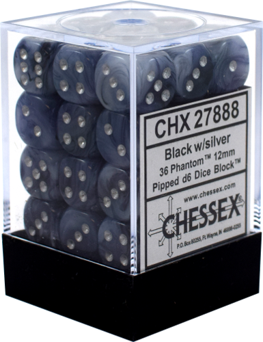 Chessex - Phantom - Black w/silver - 36 D6 Dice Block