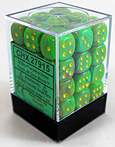 Image of Chessex Vortex - Slime/Yellow - 36 D6 Dice Block