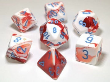 Image of Chessex Gemini - Red-White/Blue - 7 Dice