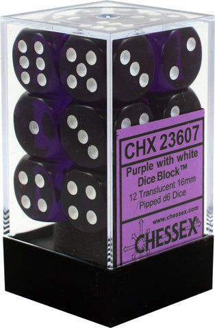 Chessex Translucent - Purple/White - 12D6 Dice