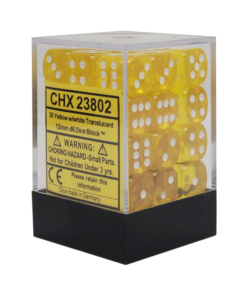 Chessex Translucent - Yellow/White - 36 D6 Dice Block