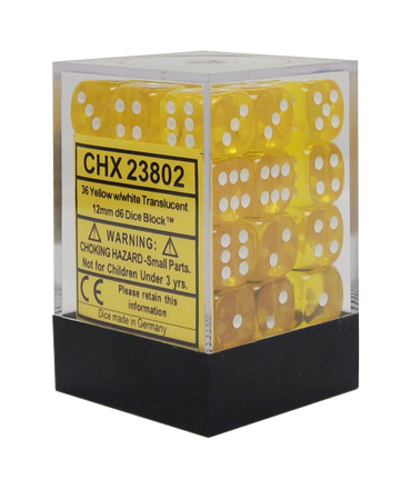 Chessex Translucent - Yellow/White - 36 D6 Dice Block