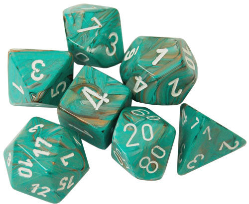 Image of Chessex Marble - Oxi-Copper/White - 7 Dice