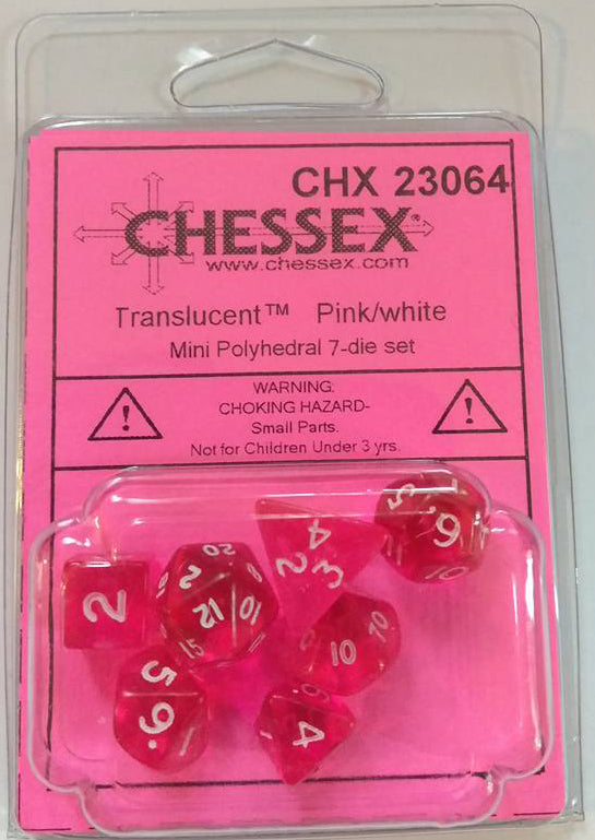 Image of Chessex Translucent - Pink/White - 7 Mini Dice