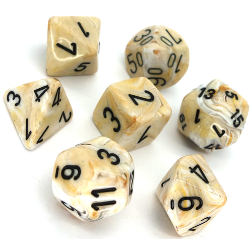 Image of Chessex Marble - Ivory/Black - 7 Dice Set