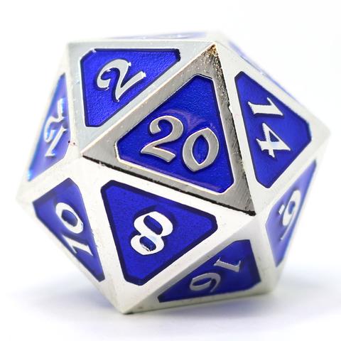 Image of Die Hard Dice - Dire D20 - Mythica Platinum Sapphire - Blue/Silver - 1 Die