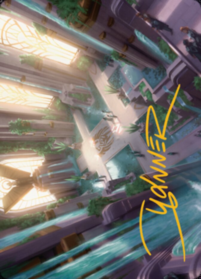 Image of Spara's Headquarters Art Card (Gold-Stamped Signature) [Streets of New Capenna Art Series]