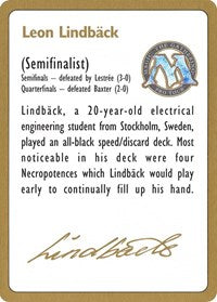 Image of 1996 Leon Lindback Biography Card [World Championship Decks]