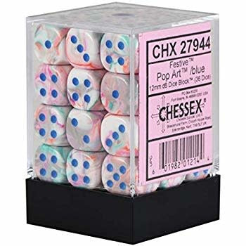 Chessex - Festive - Pop Art/Blue - 36 D6 Dice Block