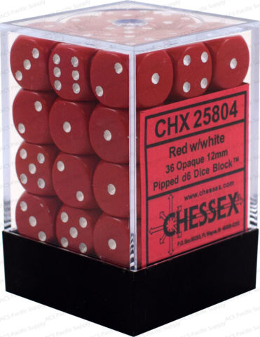 Image of Chessex Opaque - Red/White - 36 D6 Dice Block