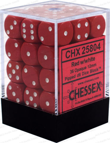 Chessex Opaque - Red/White - 36 D6 Dice Block