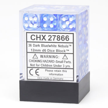Chessex Nebula - Dark Blue/White - 36 D6 Dice Block