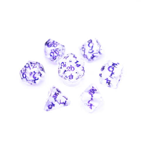 Image of Die Hard Dice - RPG Set - Isa Soulbound - Clear/Purple - 7 Dice