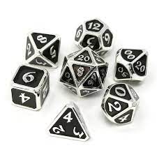 Image of Mythica Platinum Onyx 7pc RPG Set - Die Hard Metal Dice