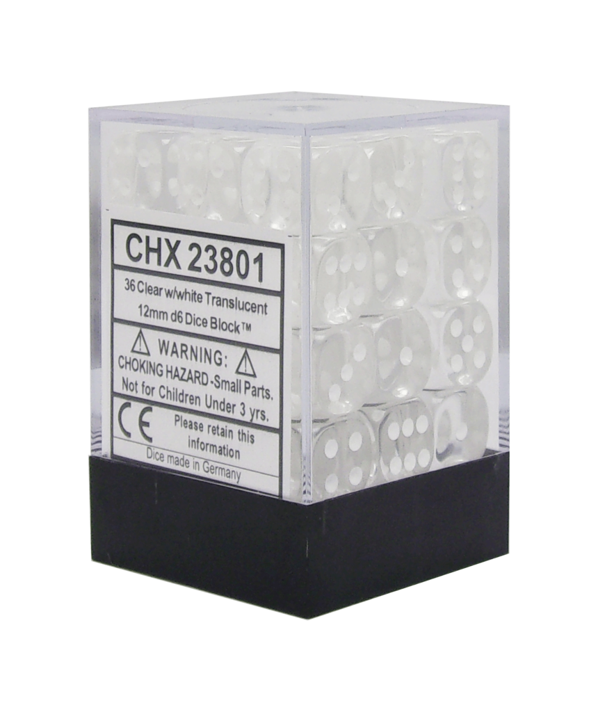 Image of Chessex Translucent - Clear/White - 36 D6 Dice Block