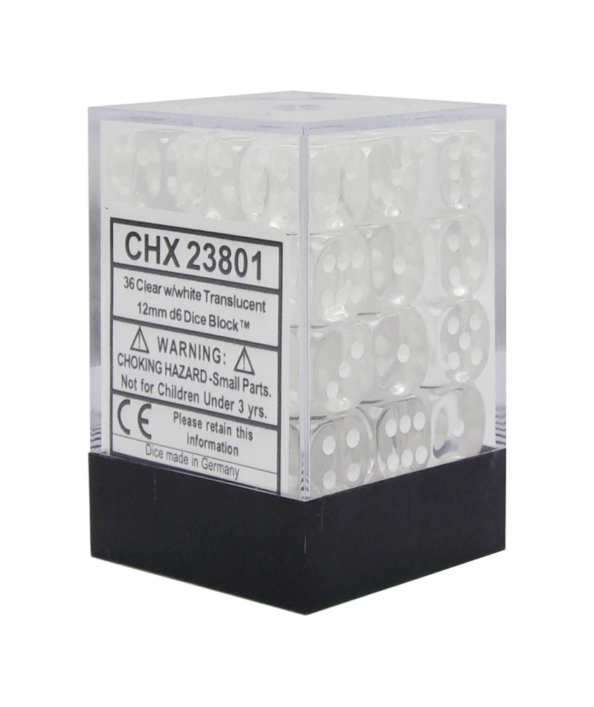 Chessex Translucent - Clear/White - 36 D6 Dice Block
