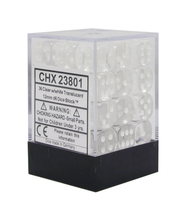 Chessex Translucent - Clear/White - 36 D6 Dice Block