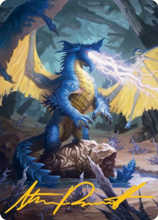 Image of Blue Dragon Art Card (Gold-Stamped Signature) [Dungeons & Dragons: Adventures in the Forgotten Realms Art Series]