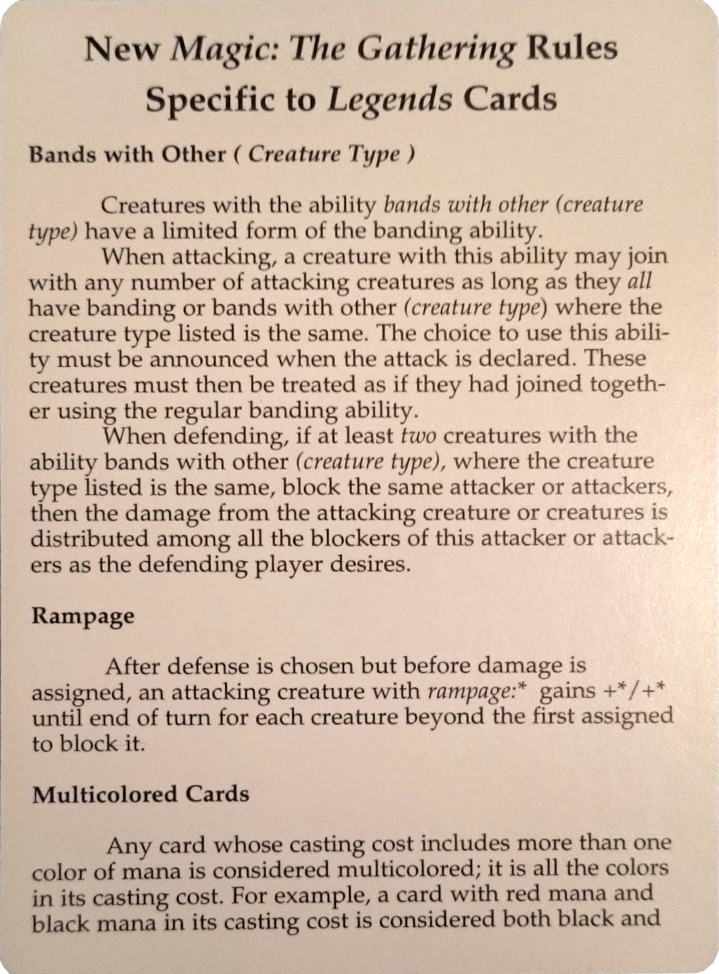 Image of Legends Rules Card [Legends Tokens]