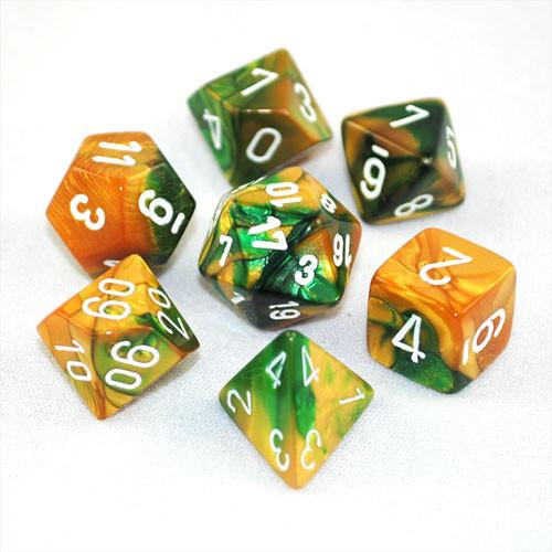 Image of Chessex - Gemini Gold-Green/White - 7 Dice