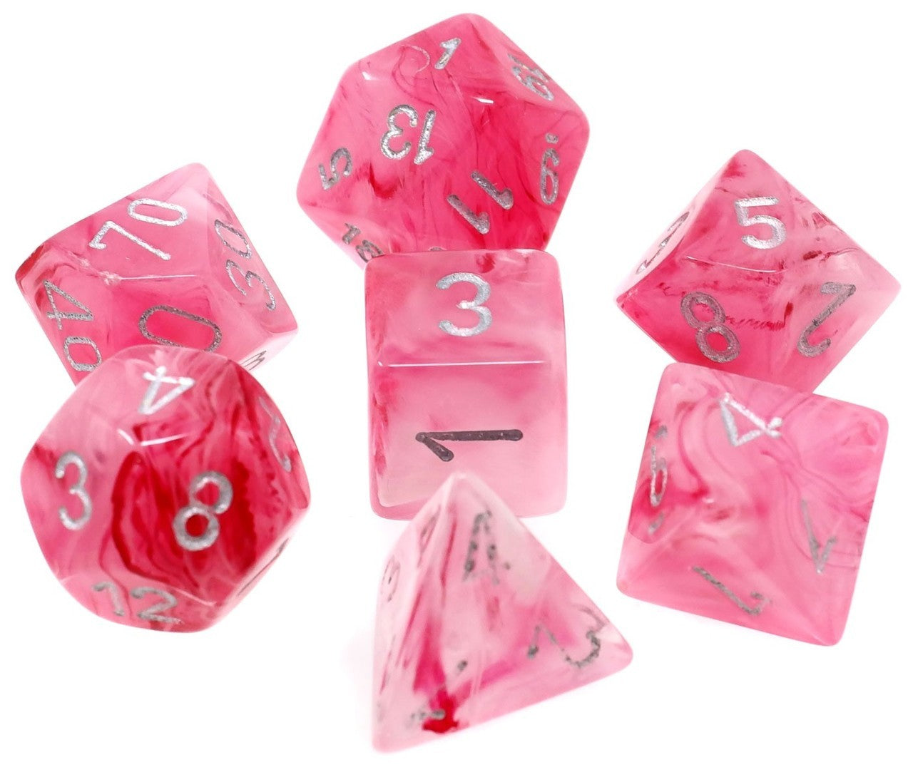 Image of Chessex Ghostly Glow - Pink/Silver - 7 Dice
