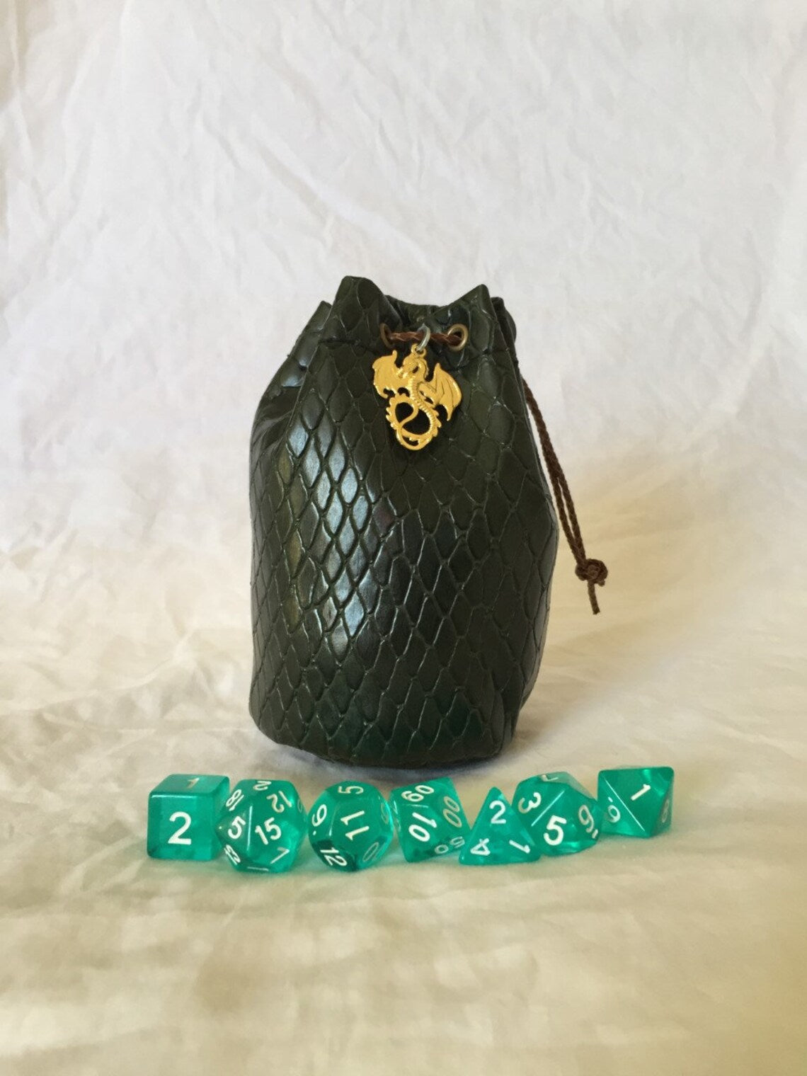 Image of Dark Green Dragonhide Dice Bag (Medium)